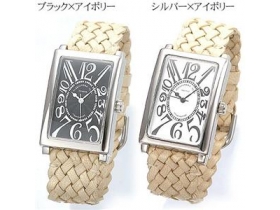 Alessandra olla イントレチャートレザーウォッチ AO-4500S ブラック×アイボリー