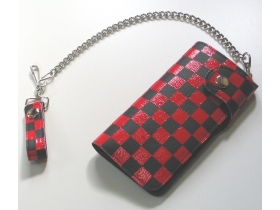 チェーンウォレット【本格長財布】チェッカーフラッグレッド