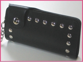 チェーンウォレット【本格長財布】鋲飾シンプルブラック