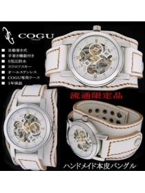 COGUペアウォッチ ハンドメイドレザーバングル 白金白茶